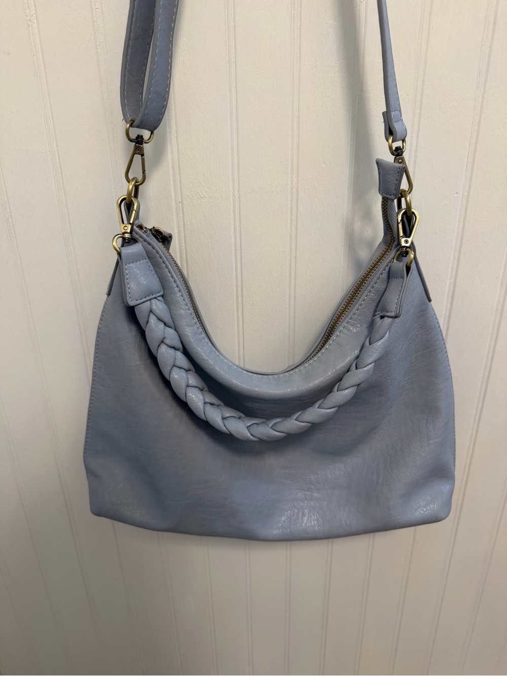 Joy Susan Light Blue Braided-Handle Crossbody Hobo Bag